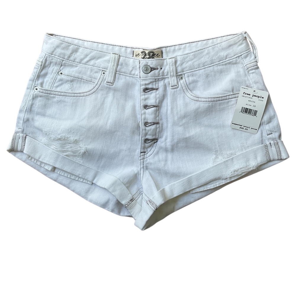 Free People Womens White Romeo Rolled Cutoff Denim Shorts Size 28